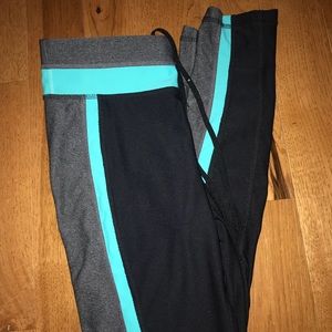 Black/Grey Leggings with Teal Trim